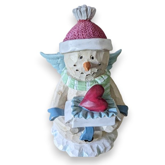 Winter Wishes Kohls Wood-looking Resin Angel Snowman with Heart and Bouncy Wings - Picture 3 of 8